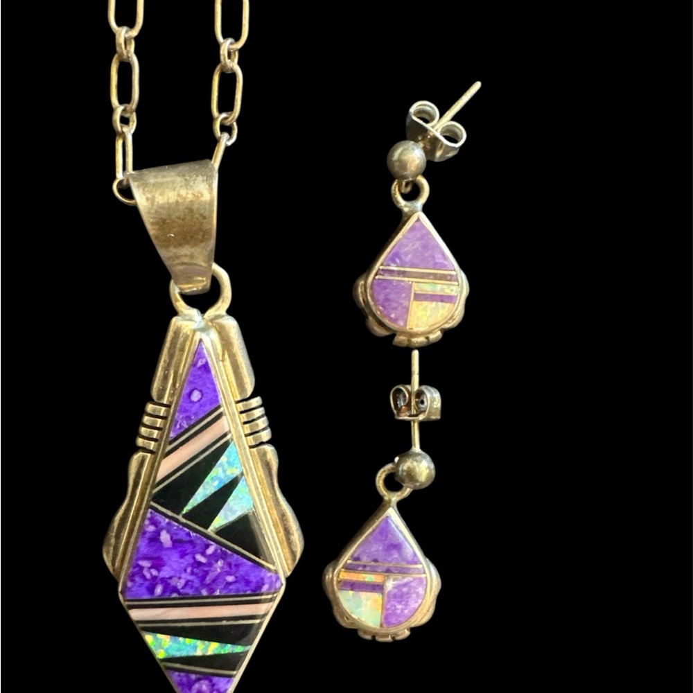 Sterling Silver with Purple, Authentic Native American Made Set 3 piece